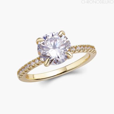 Ръчно изработен пръстен ROUND CUT PAVÉ BAND от 18К позлатено сребро - RNG-RND-GLD