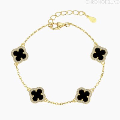 Ръчно изработена гривна CLOVER от 18-каратово позлатено 925-каратово сребро - BRCLT-CLVR-GLD